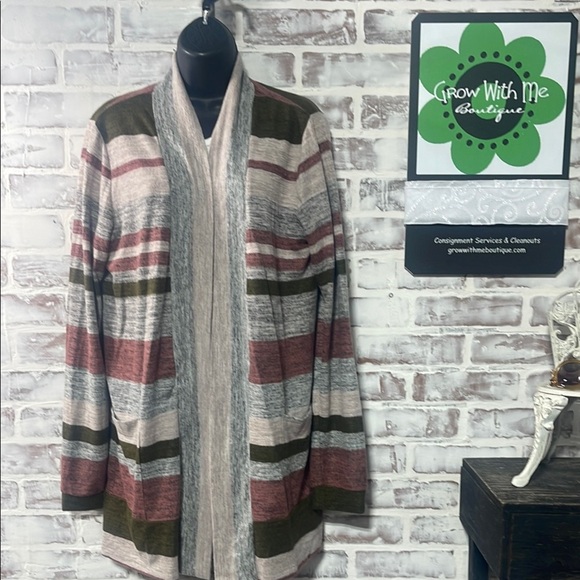 Bobeau pink and Green Cardigan Sweater Cozy Knit Open Front - Picture 1 of 7